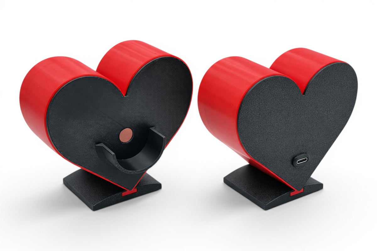 Valentines Heart Light Box, red and black, light source receptacle for Tea Light & USB-C power.