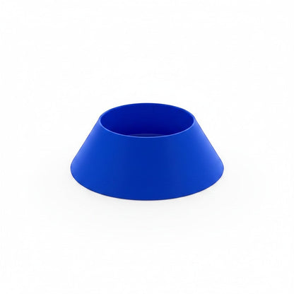 Blue PLA plastic sports ball display stand for soccer, basketball, or volleyball on white background