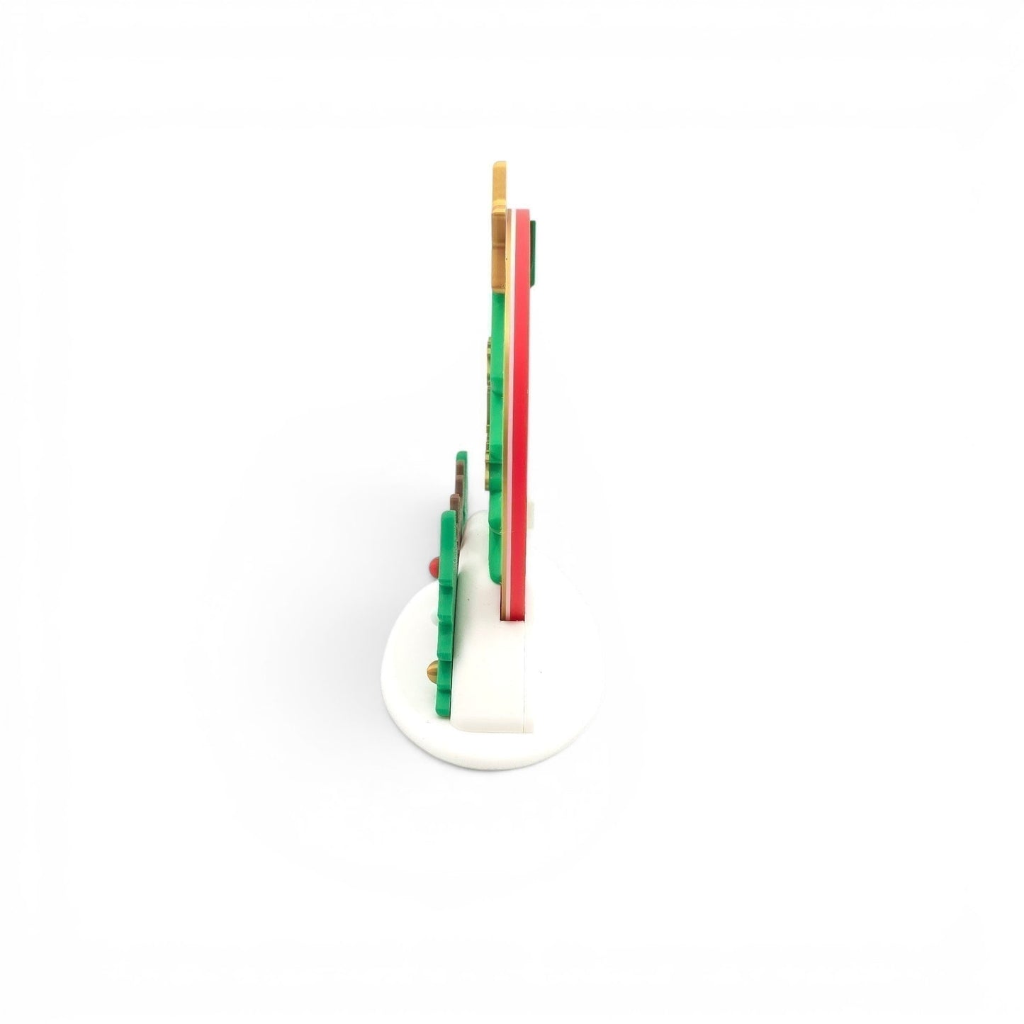 Christmas Advent Rotating Calendar side profile image with festive trees and reindeer, red and green colors.