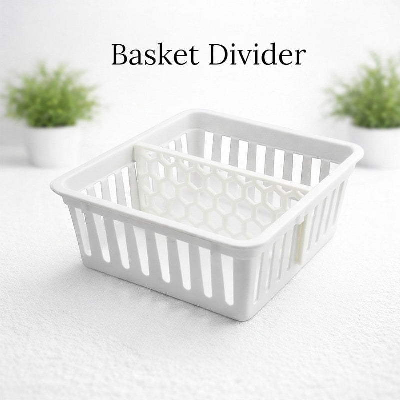 White PLA plastic honeycomb storage basket divider inside a rectangular organizer bin, main product image.