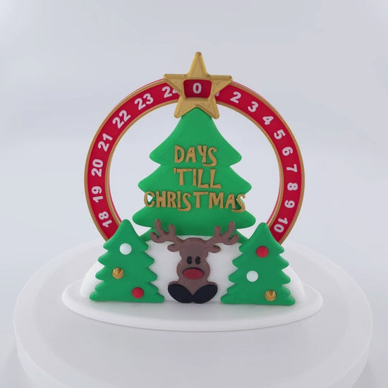 Rotating Rudolph Advent Calendar featuring Christmas Trees and a Rudolph. 
