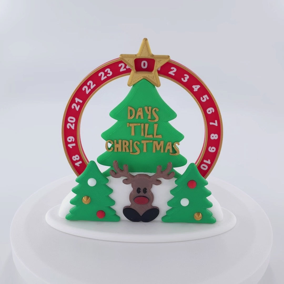 Rotating Rudolph Advent Calendar featuring Christmas Trees and a Rudolph. 