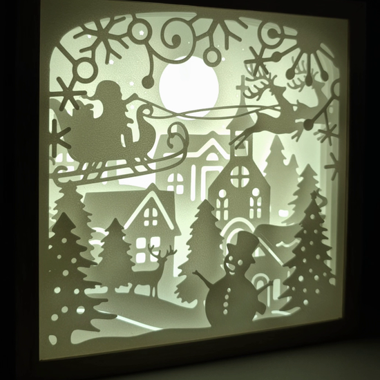 Rotating LED Illuminated Christmas Village and Santa Lightbox. 