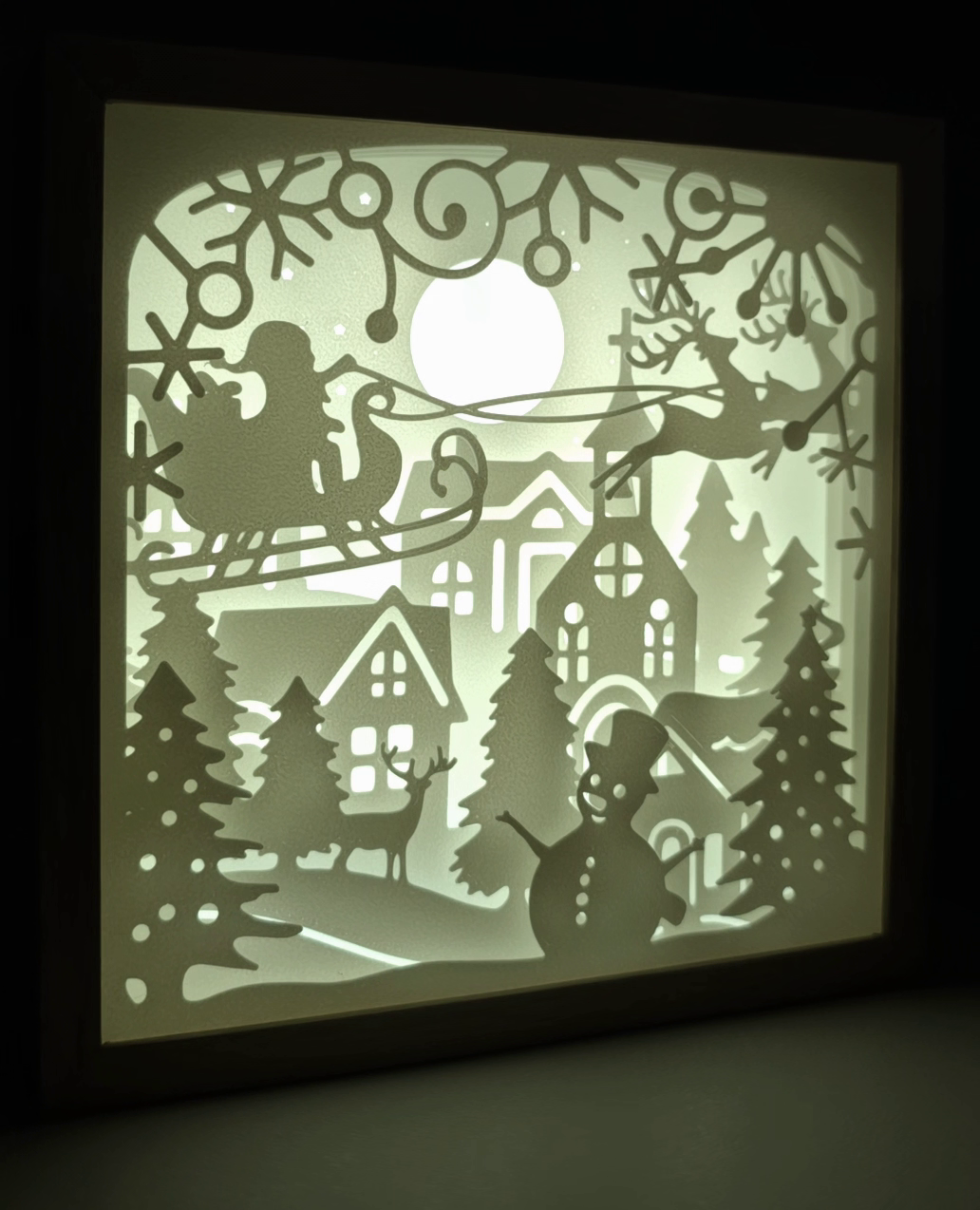Rotating LED Illuminated Christmas Village and Santa Lightbox. 