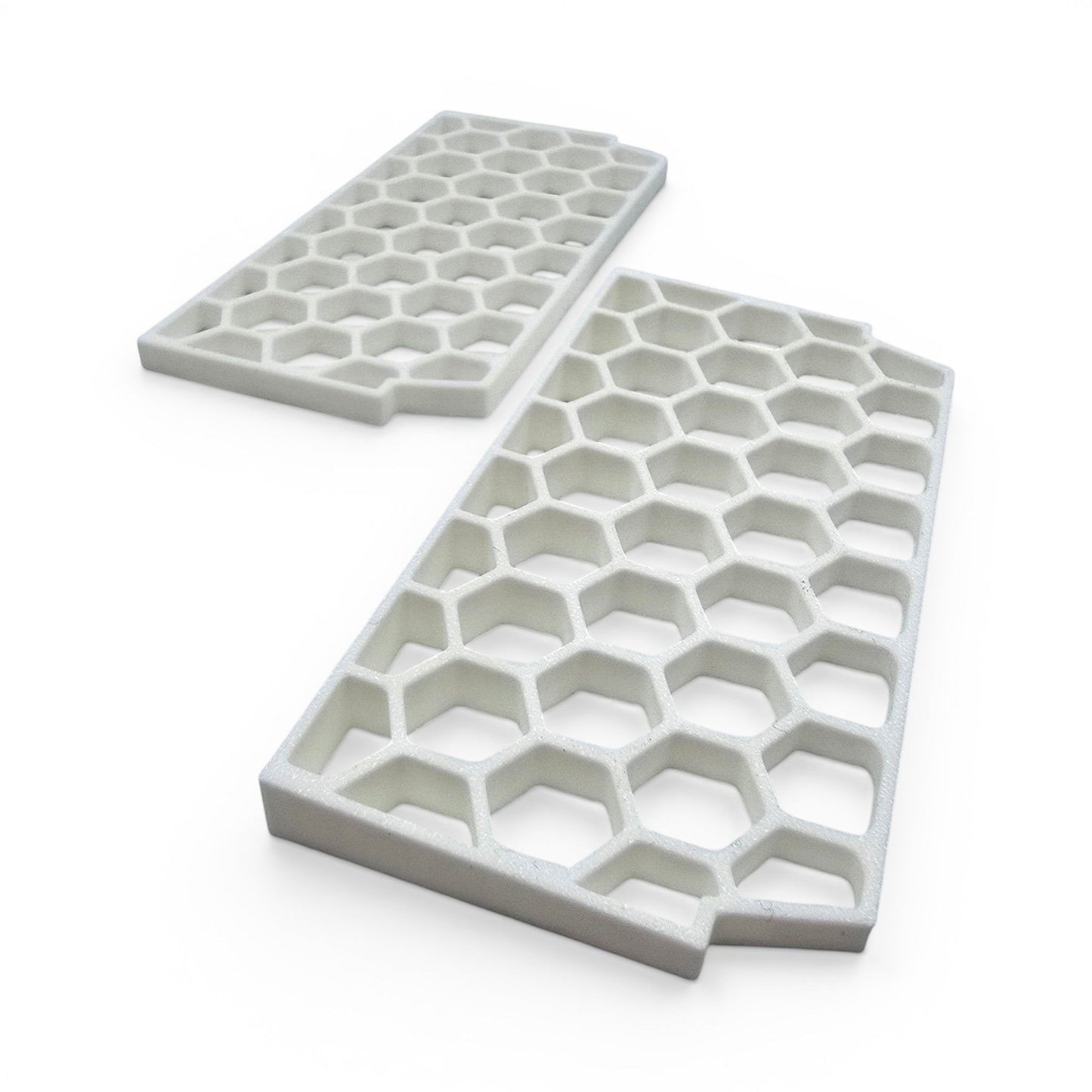 white honeycomb storage basket dividers for organized pantry and home storage solutions. No basket, just two dividers side by side.
