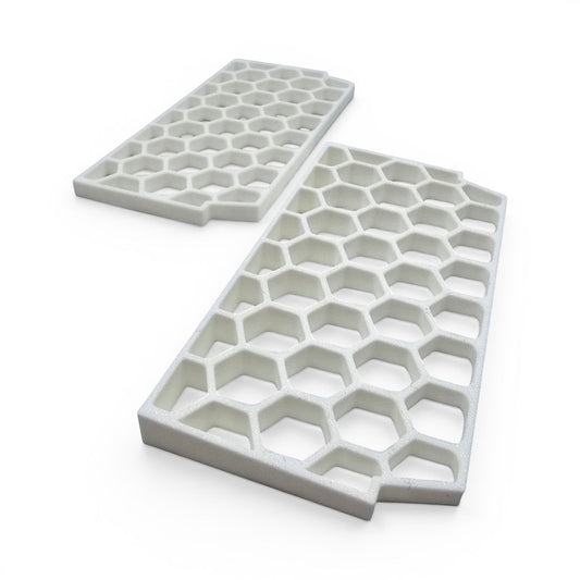white honeycomb storage basket dividers for organized pantry and home storage solutions. No basket, just two dividers side by side.